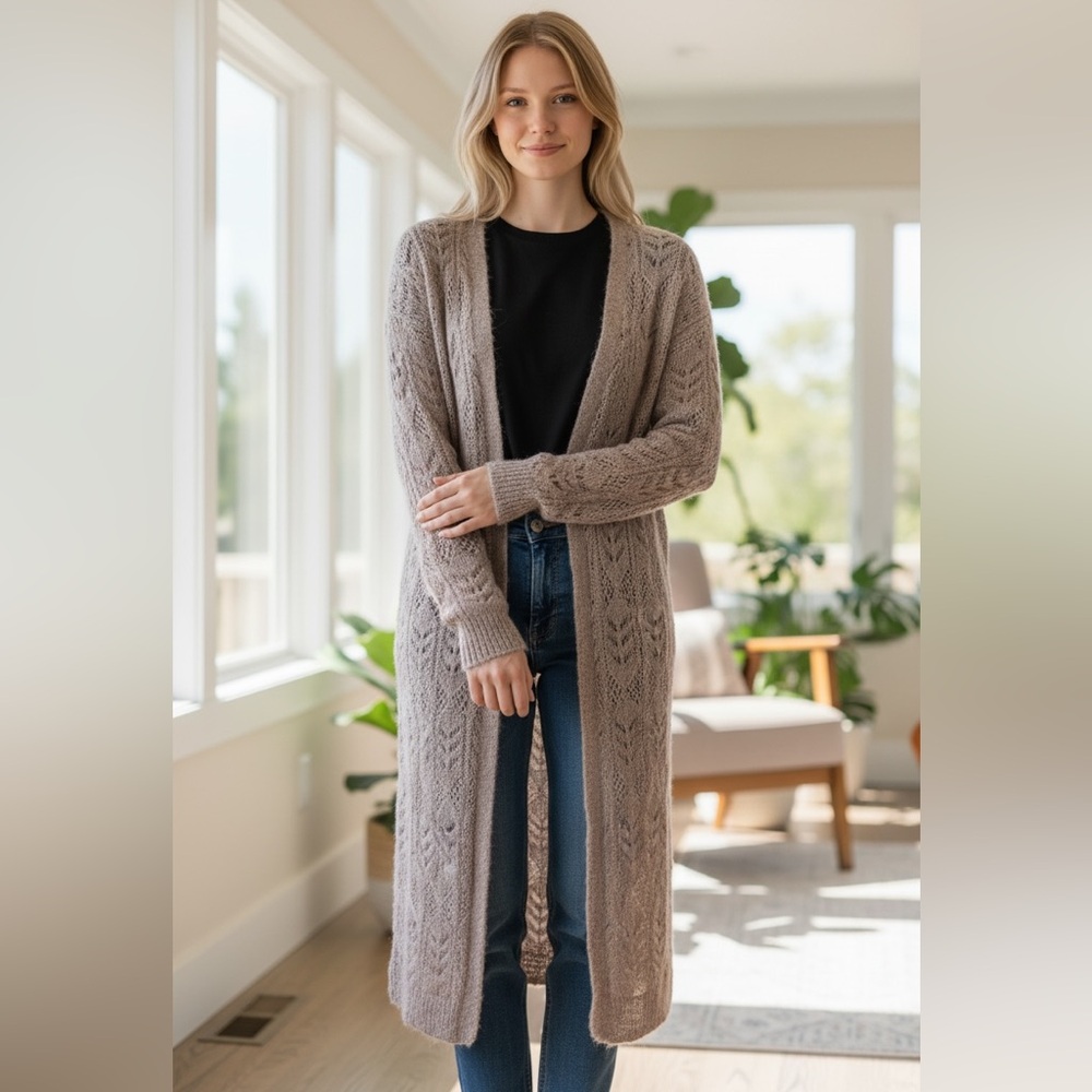 ese0ese Women's Open Boho Knit Cardigan Duster Sweater XS